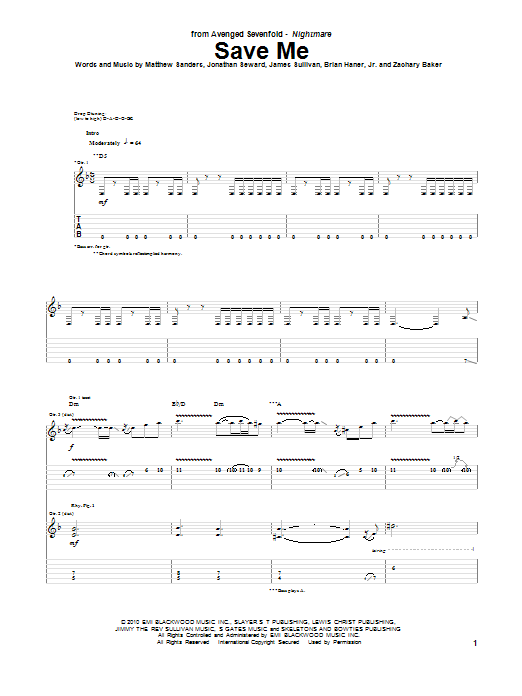 Download Avenged Sevenfold Save Me Sheet Music