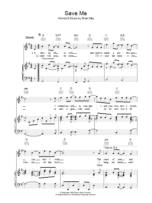 Download Queen Save Me Sheet Music