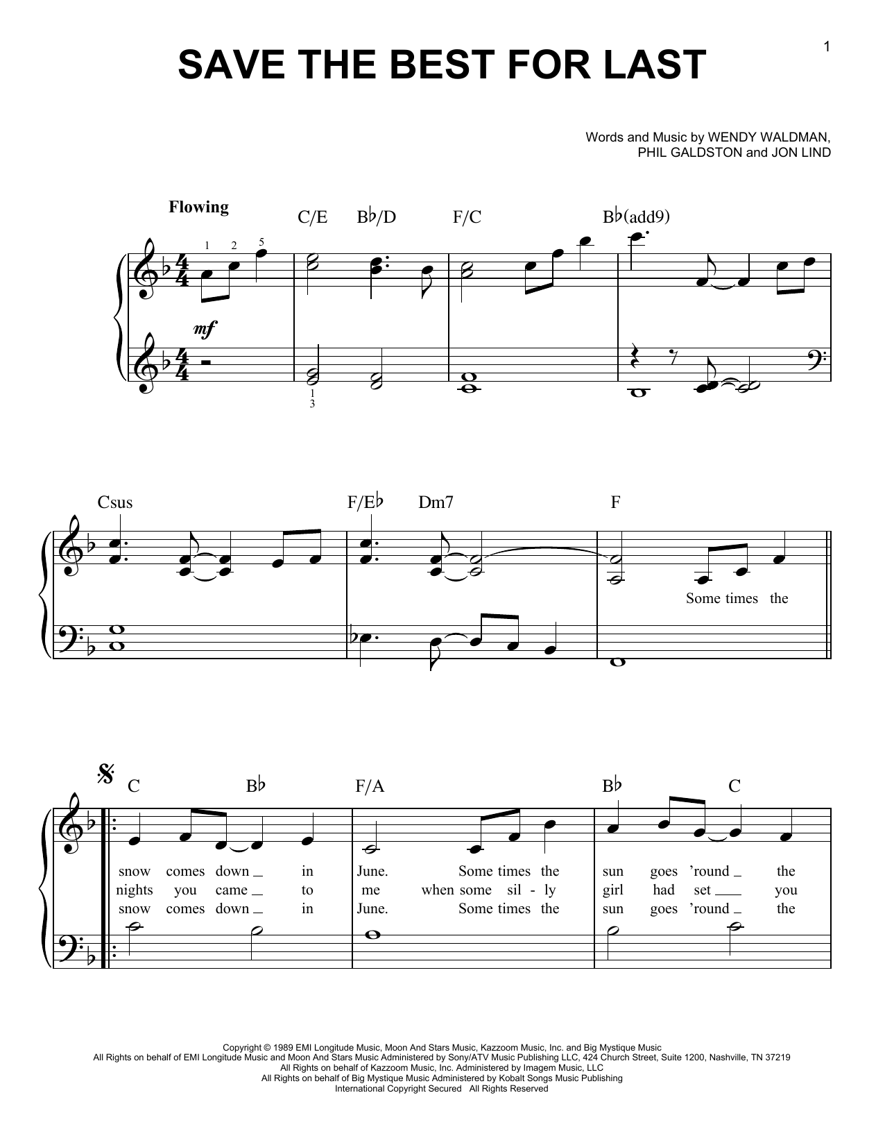 Download Vanessa Williams Save The Best For Last Sheet Music