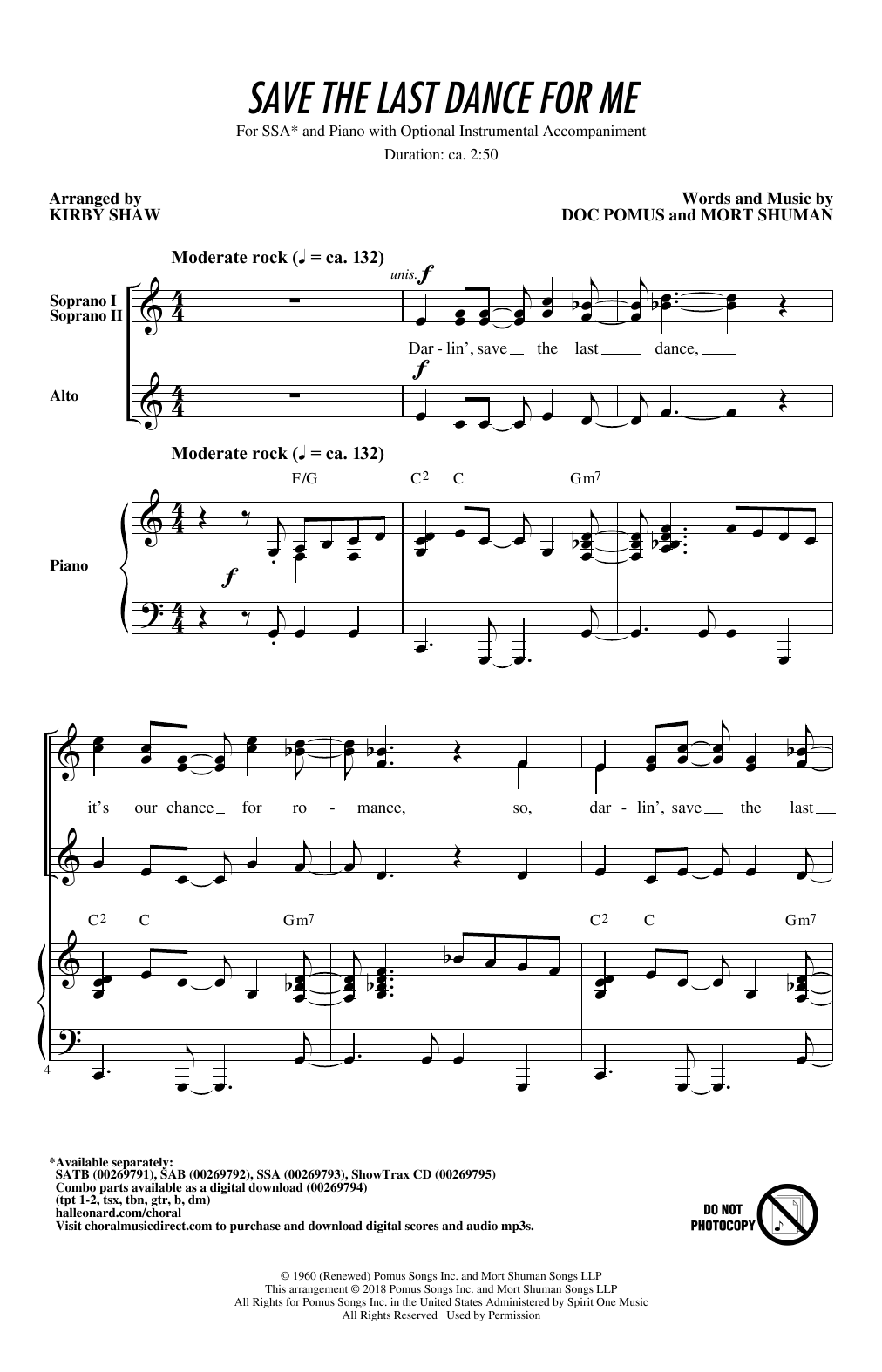Download The Drifters Save The Last Dance For Me (arr. Kirby Sheet Music
