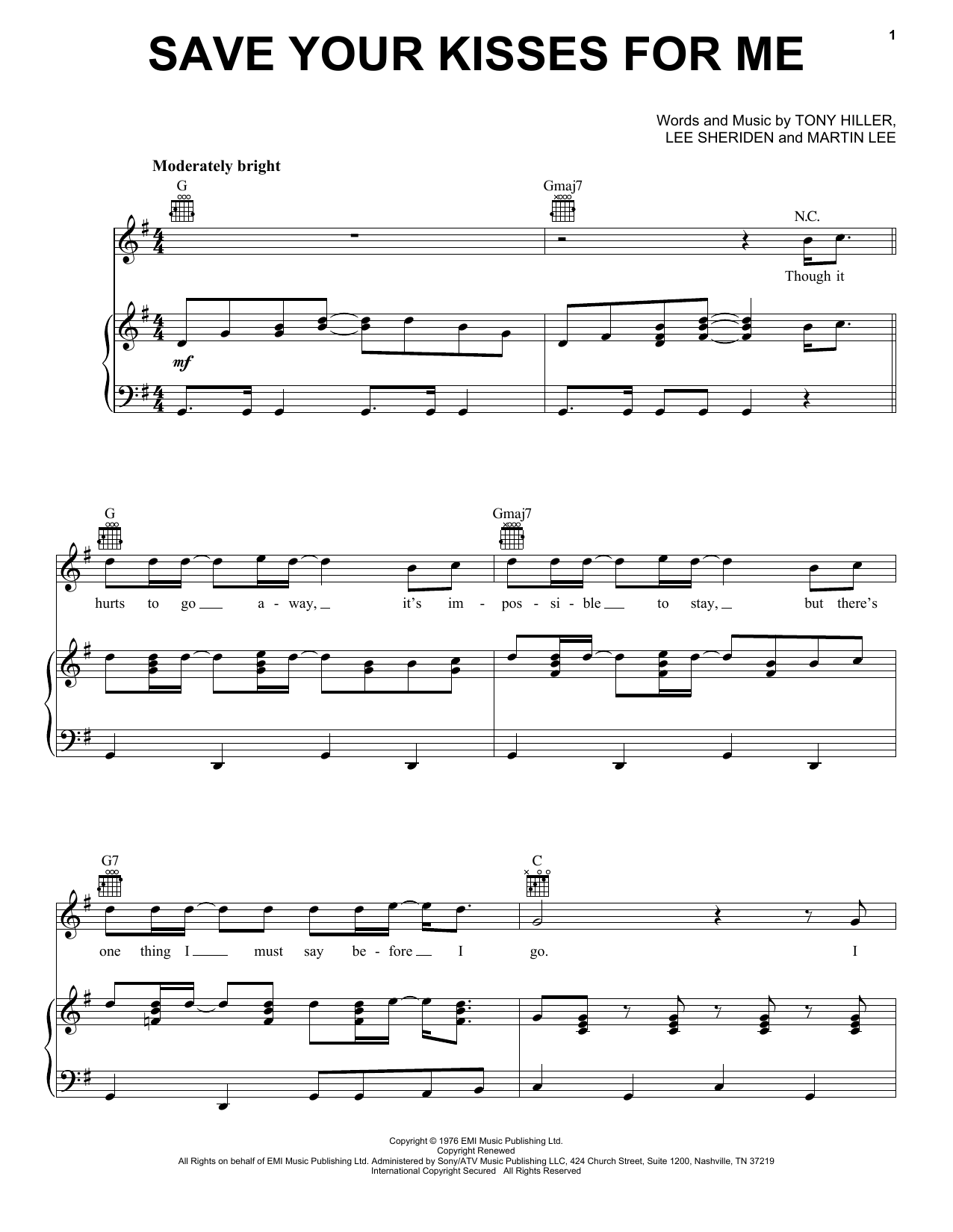 Download Brotherhood Of Man Save Your Kisses For Me Sheet Music