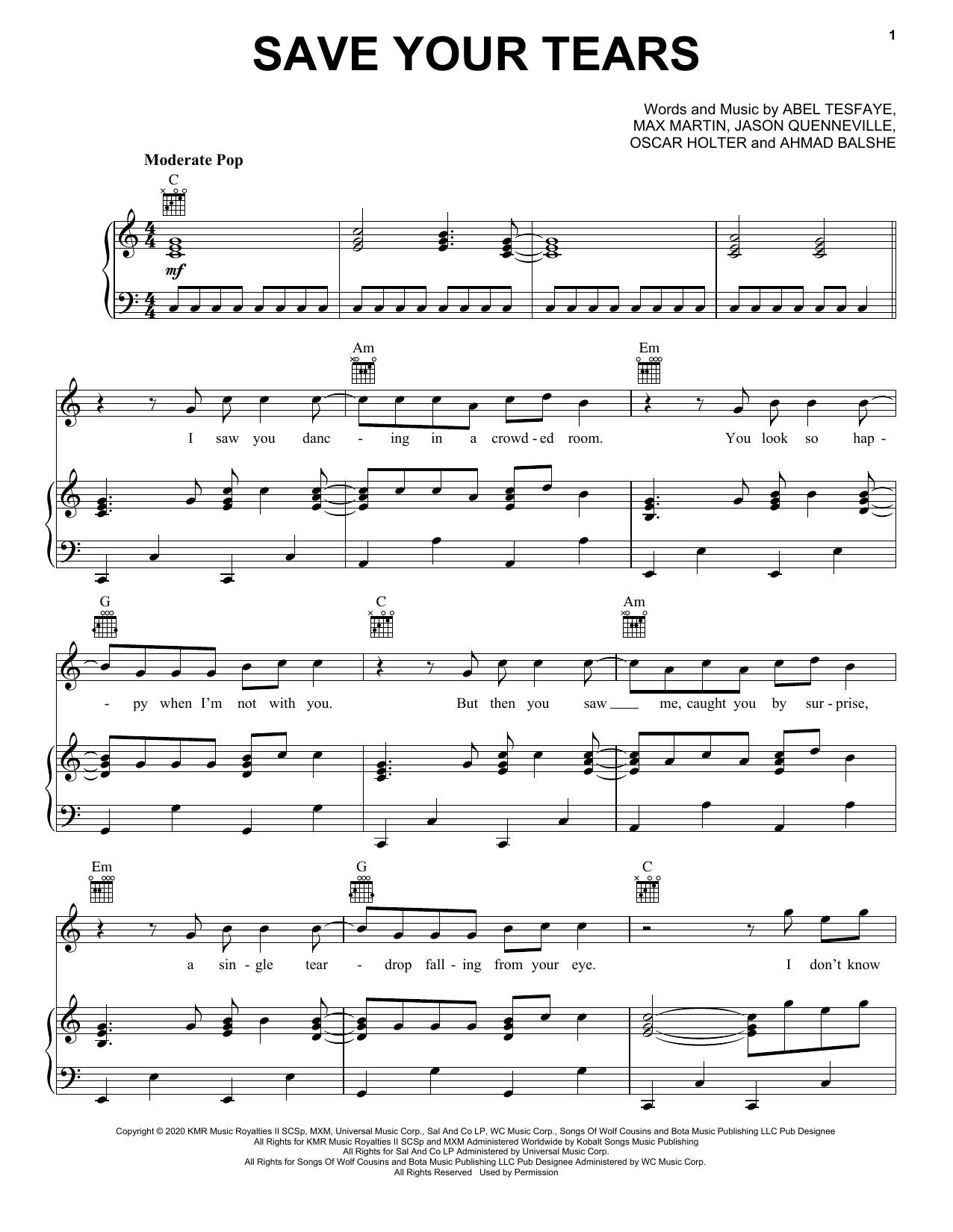 Download The Weeknd Save Your Tears Sheet Music