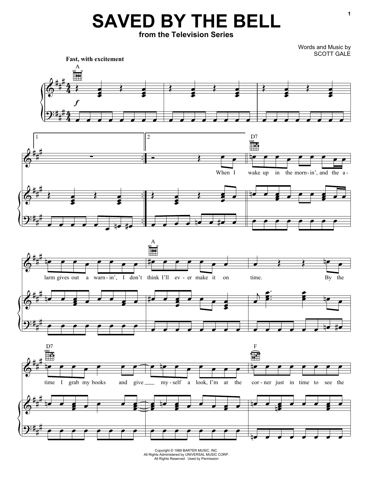 Download Scott Gale Saved By The Bell Sheet Music