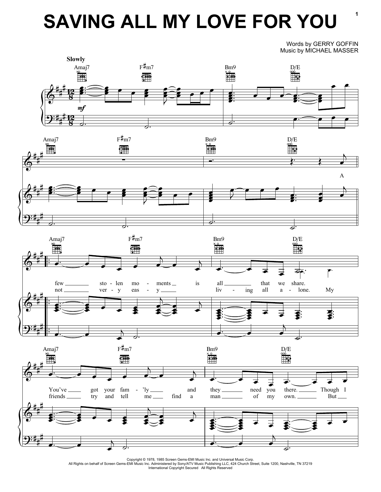 Download Whitney Houston Saving All My Love For You Sheet Music
