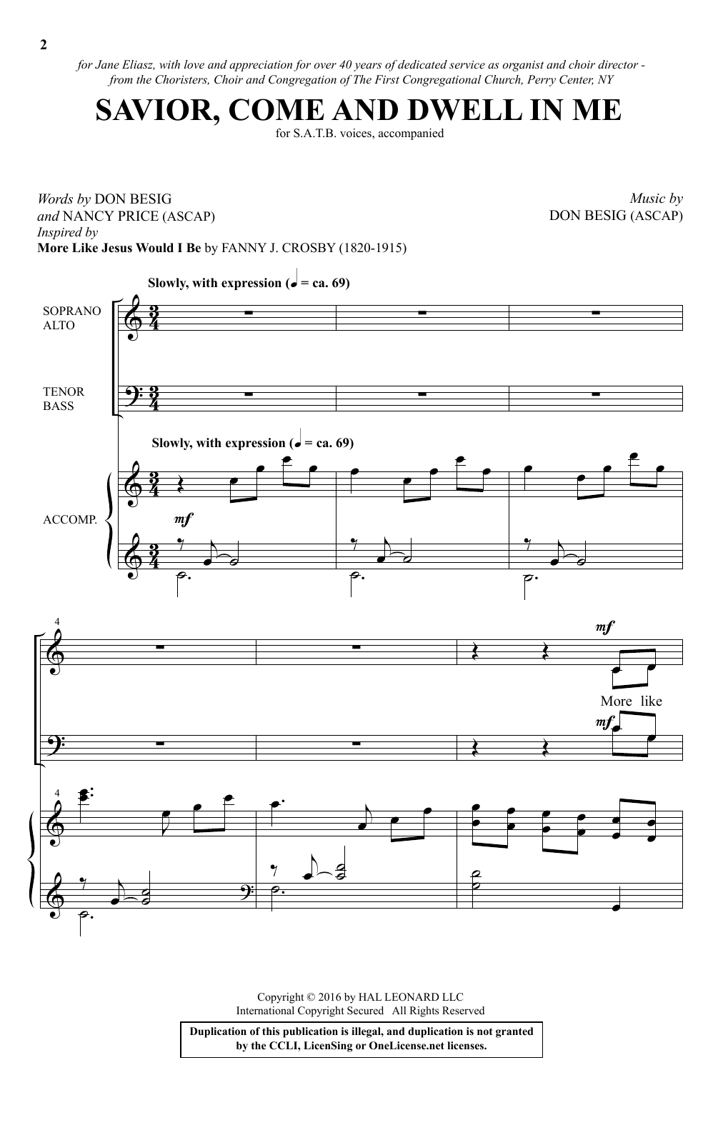 Download Don Besig Savior, Come And Dwell In Me Sheet Music