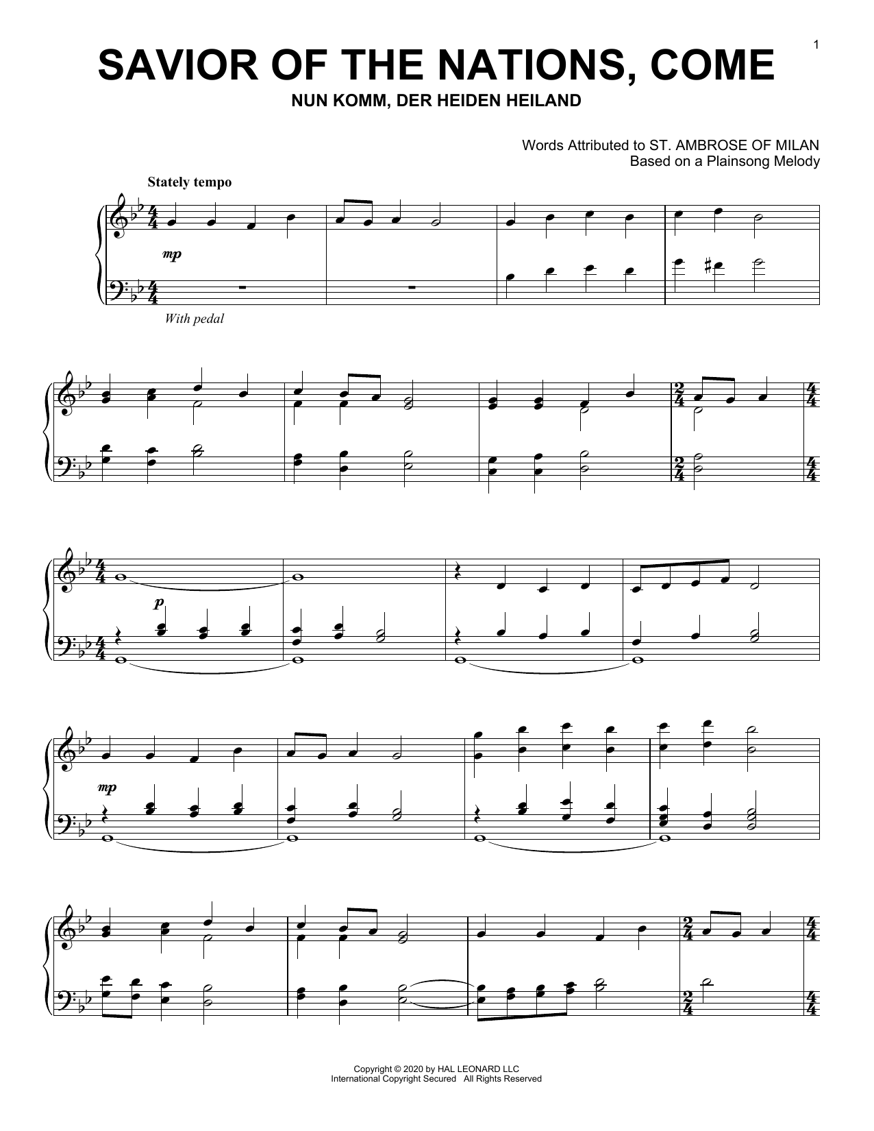Download Plainsong Melody Savior Of The Nations, Come Sheet Music