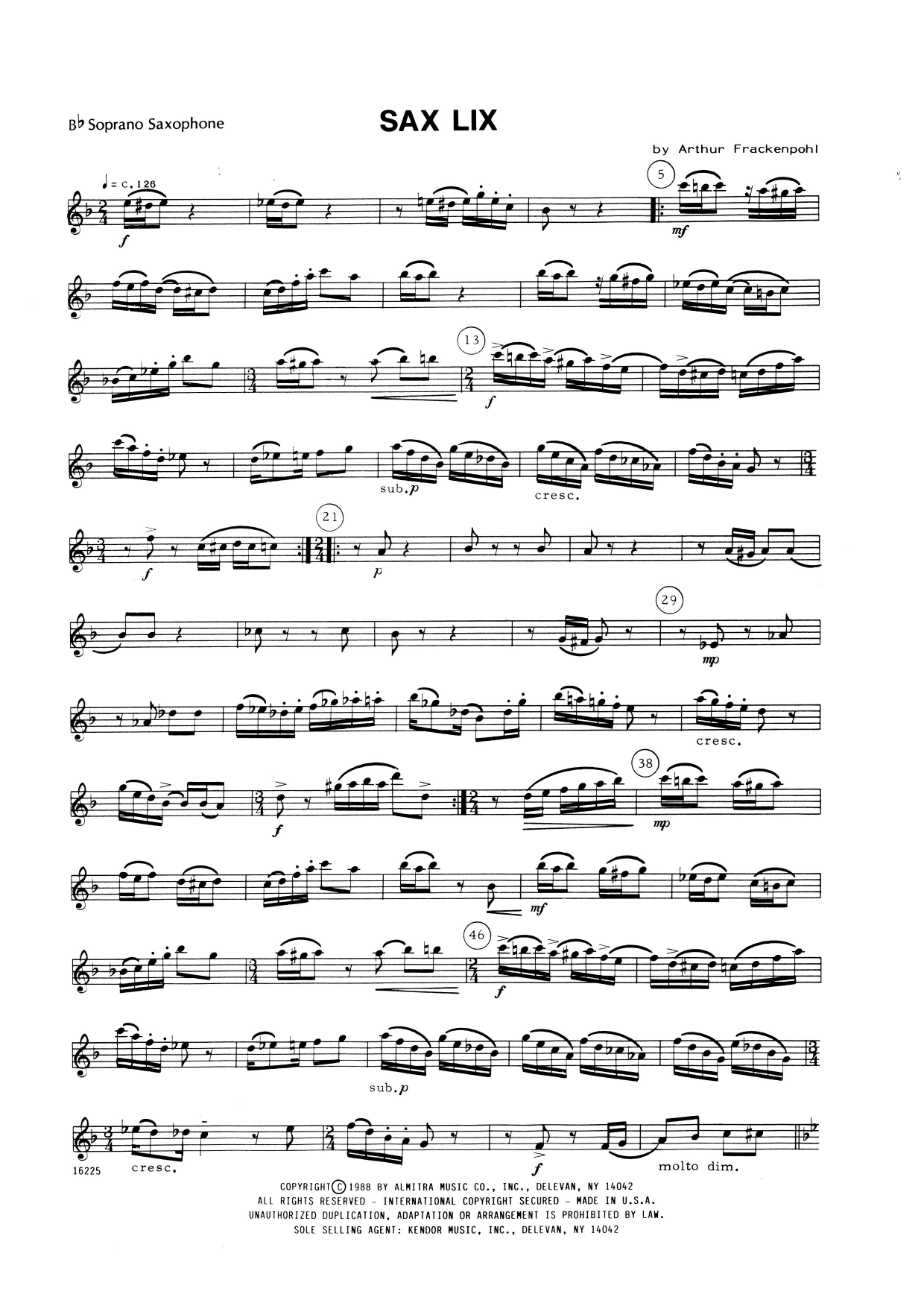 Download Arthur Frackenpohl Sax Lix - Bb Soprano Sax Sheet Music