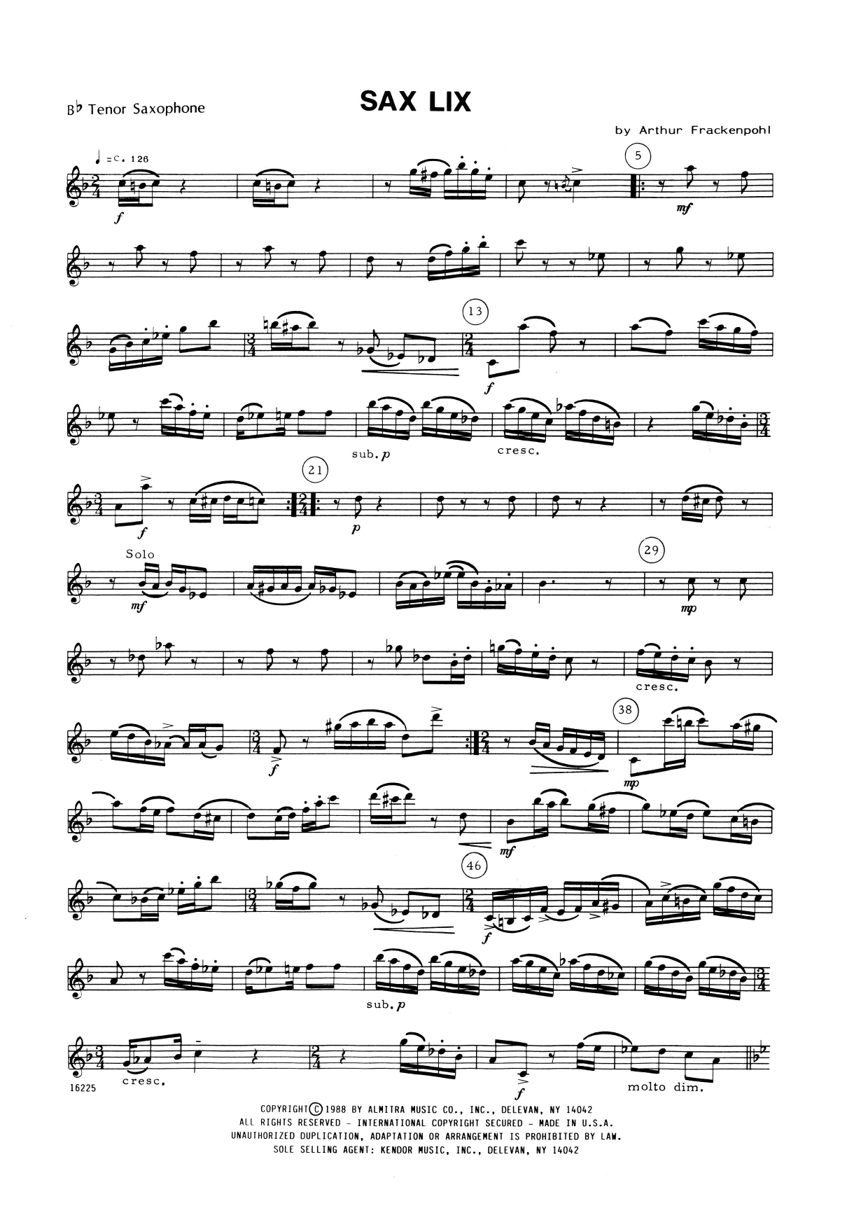 Download Arthur Frackenpohl Sax Lix - Bb Tenor Saxophone Sheet Music