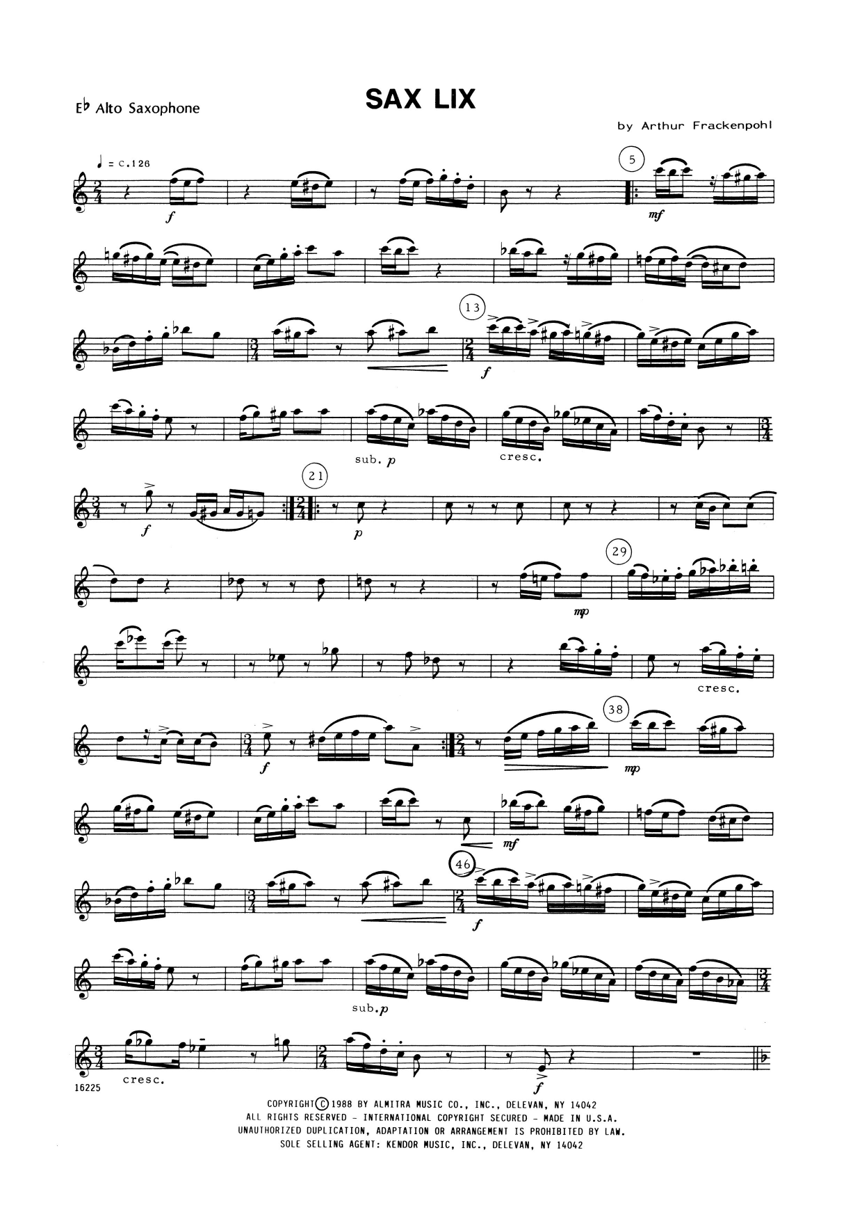 Download Arthur Frackenpohl Sax Lix - Eb Alto Saxophone Sheet Music