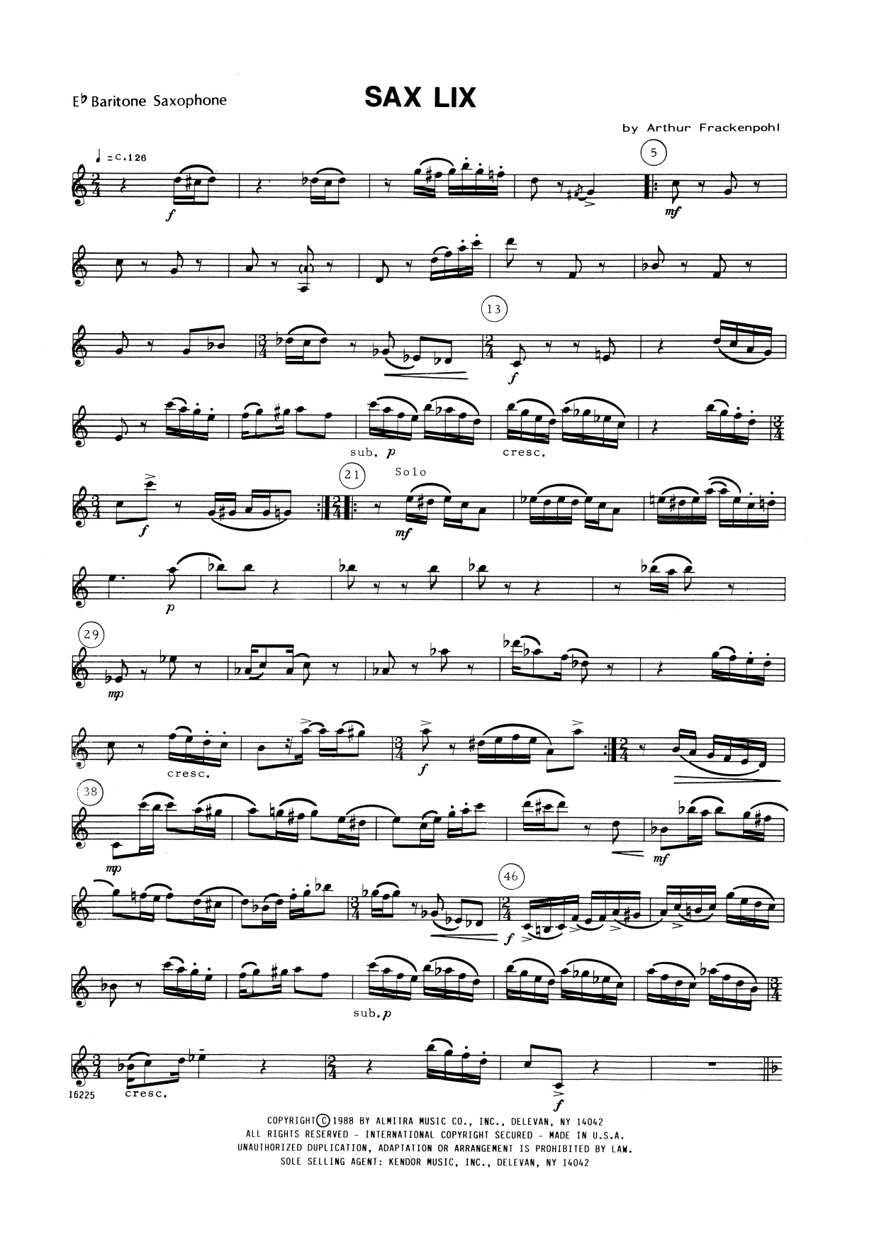 Download Arthur Frackenpohl Sax Lix - Eb Baritone Saxophone Sheet Music