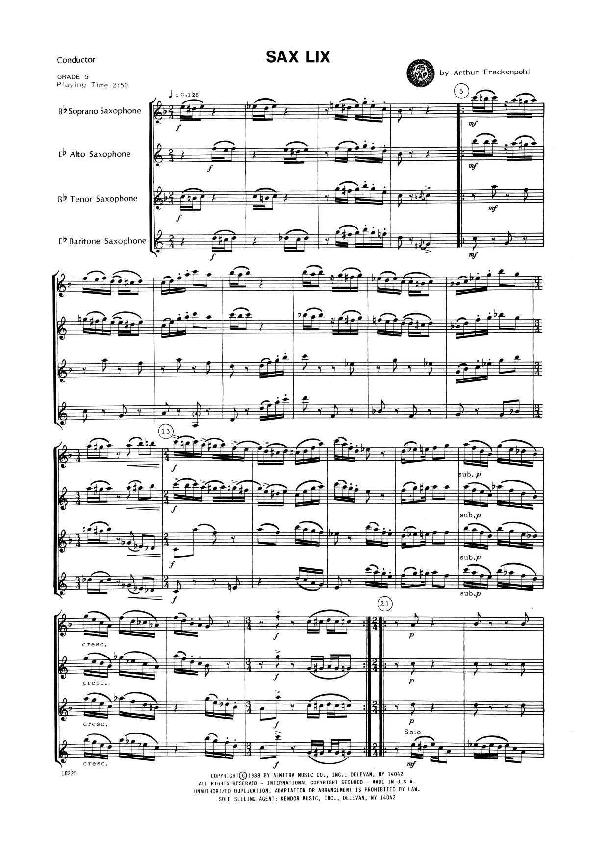 Download Arthur Frackenpohl Sax Lix - Full Score Sheet Music