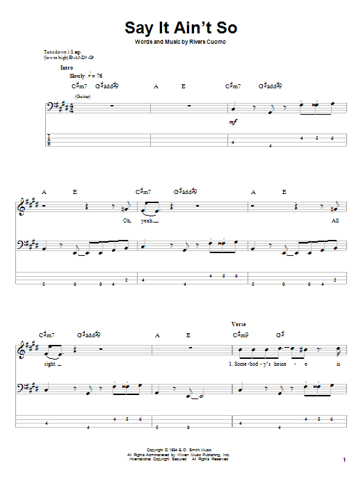 Download Weezer Say It Ain't So Sheet Music