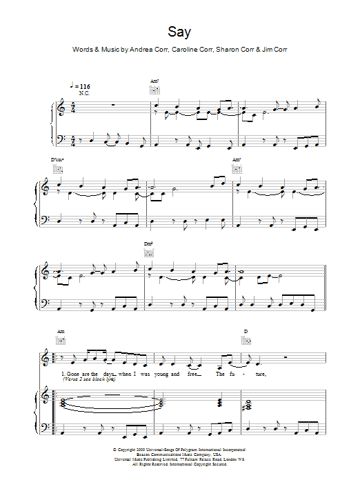 Download The Corrs Say Sheet Music