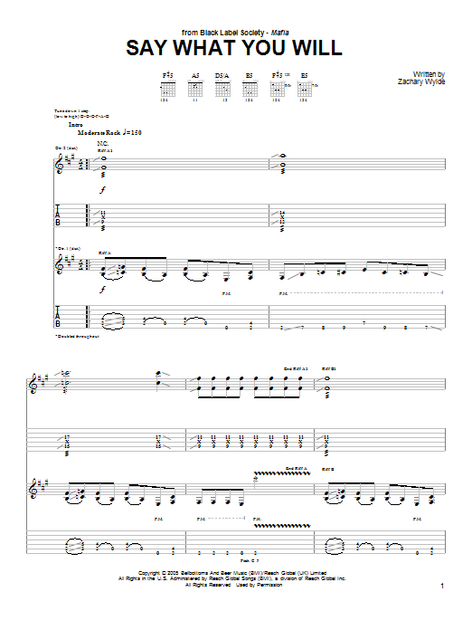 Download Black Label Society Say What You Will Sheet Music
