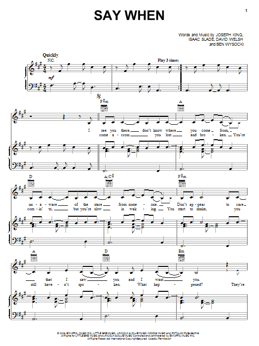 Download The Fray Say When Sheet Music