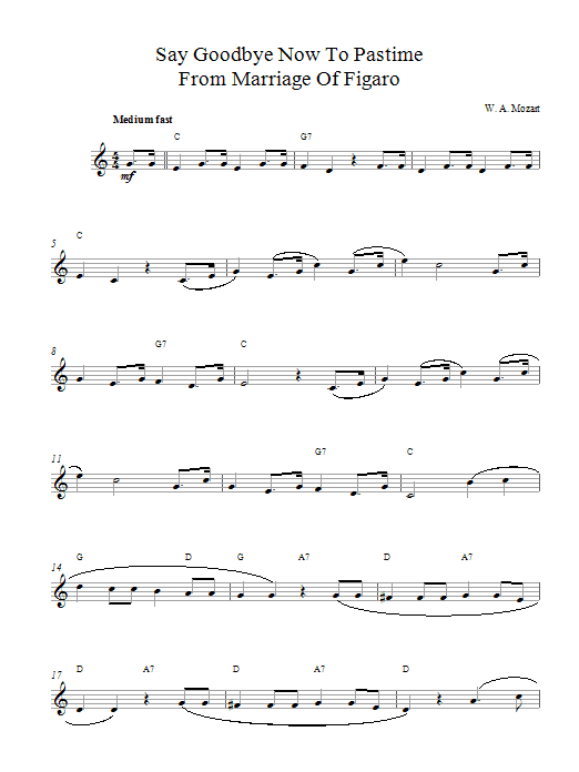 Wolfgang Amadeus Mozart Say Goodbye Now To Pastime sheet music notes printable PDF score