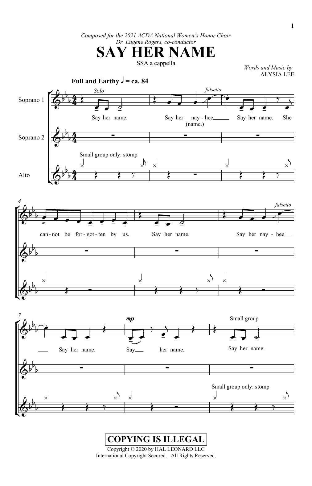 Download Alysia Lee Say Her Name Sheet Music