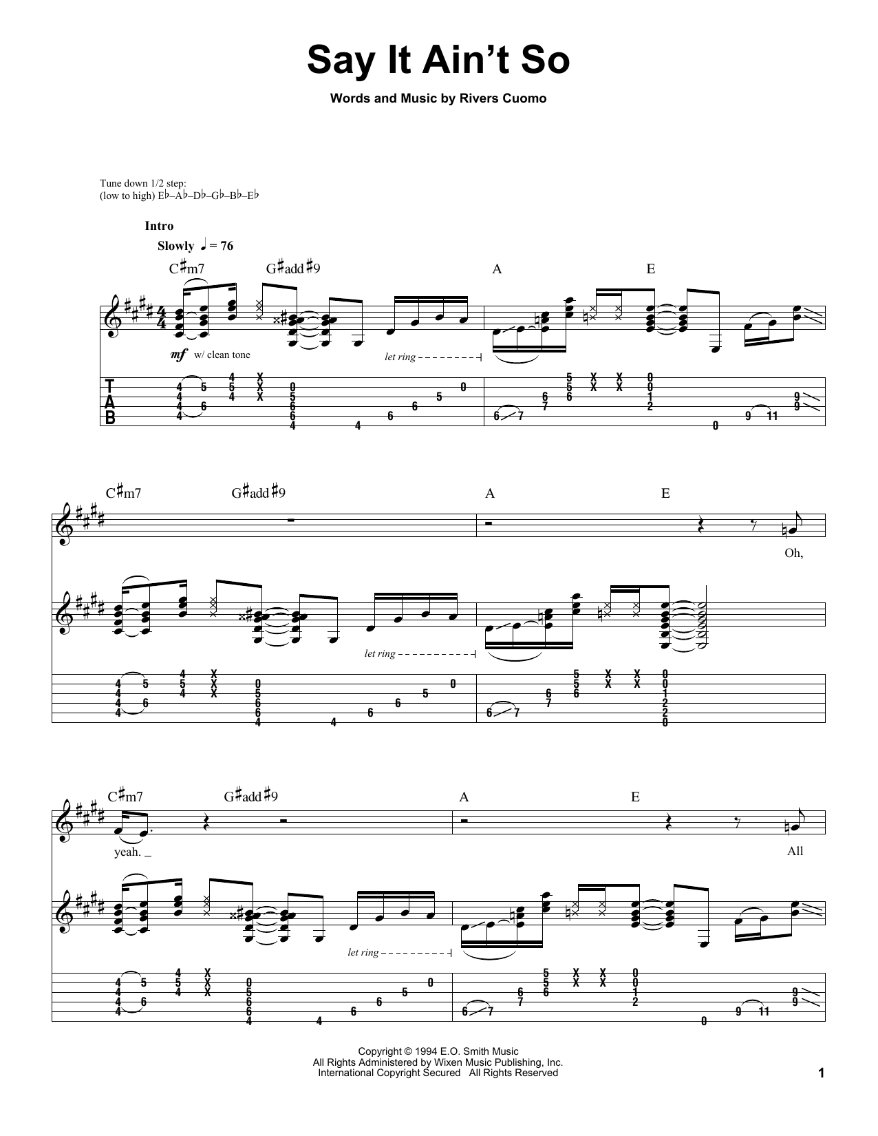 Download Weezer Say It Ain't So Sheet Music