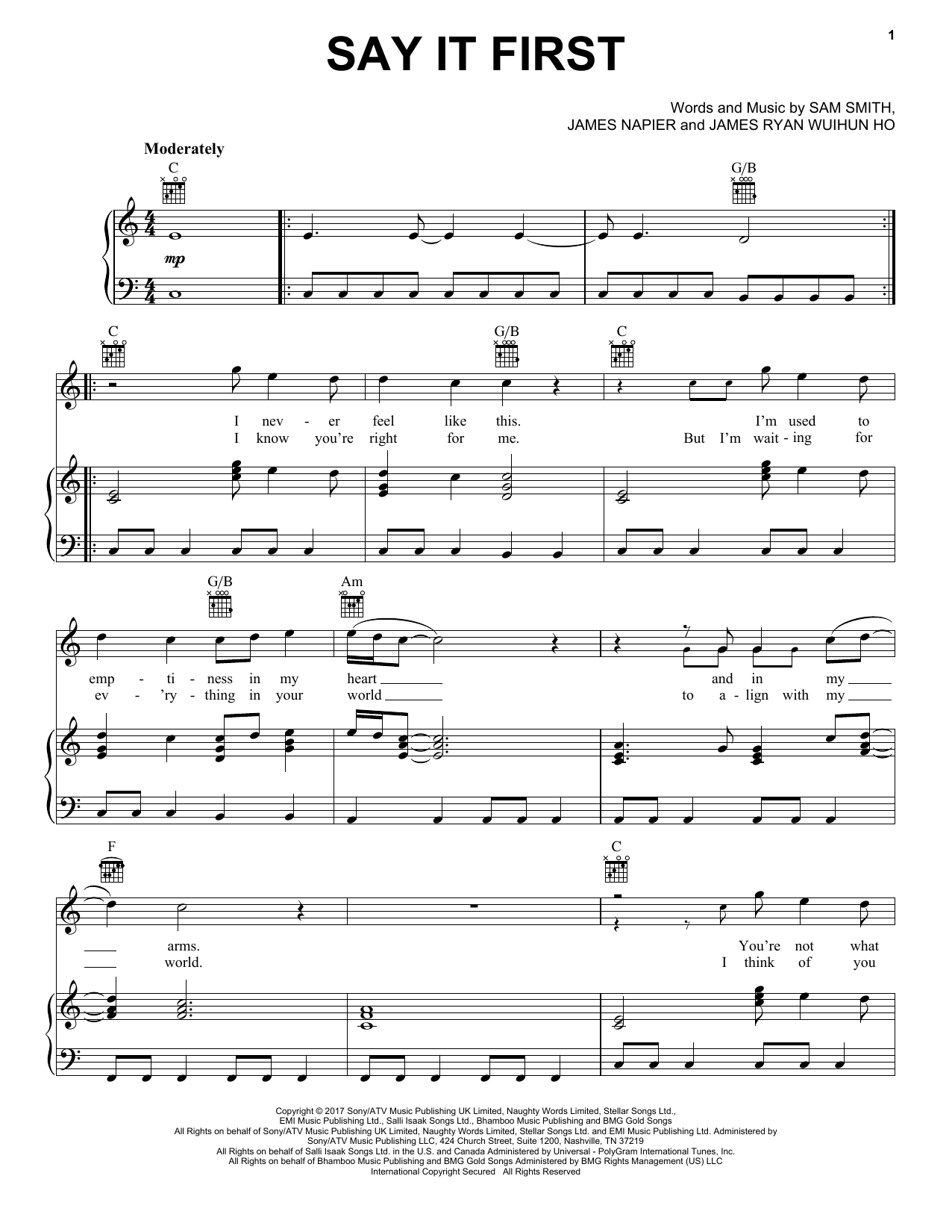 Download Sam Smith Say It First Sheet Music