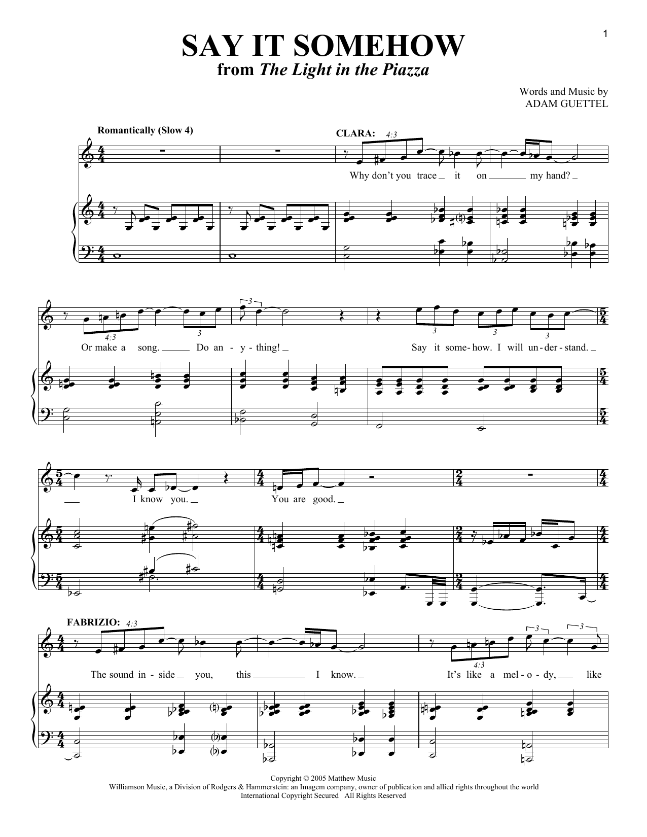 Download Adam Guettel Say It Somehow (from The Light In The P Sheet Music