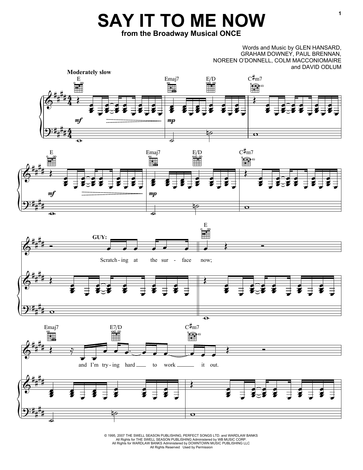 Download Steve Kazee Say It To Me Now (from Once: A New Musi Sheet Music