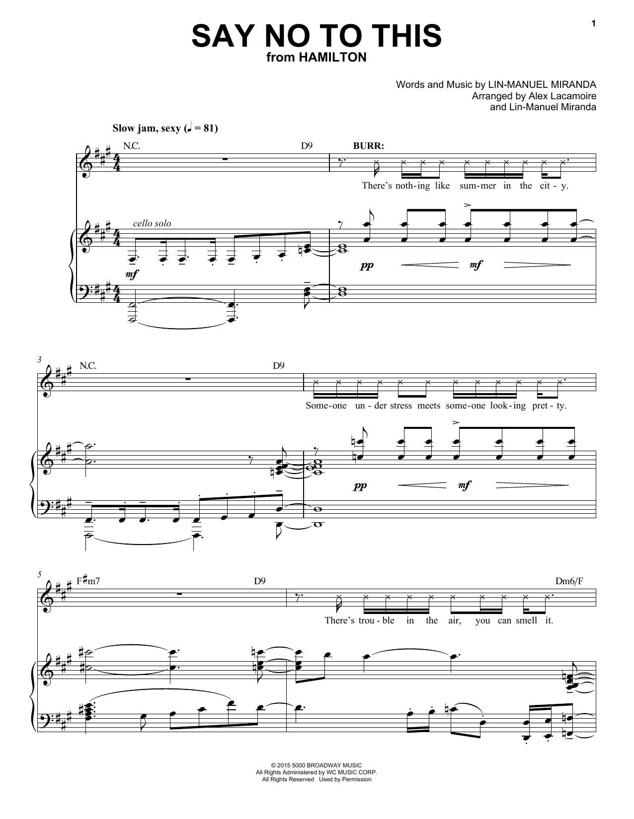 Download Lin-Manuel Miranda Say No To This (from Hamilton) Sheet Music