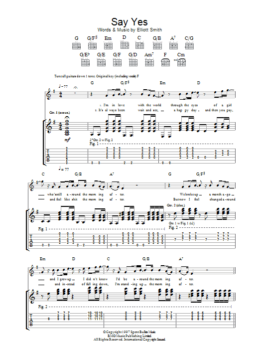 Download Elliott Smith Say Yes Sheet Music