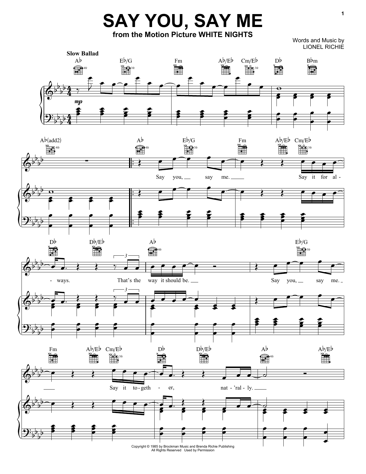 Download Lionel Richie Say You, Say Me Sheet Music