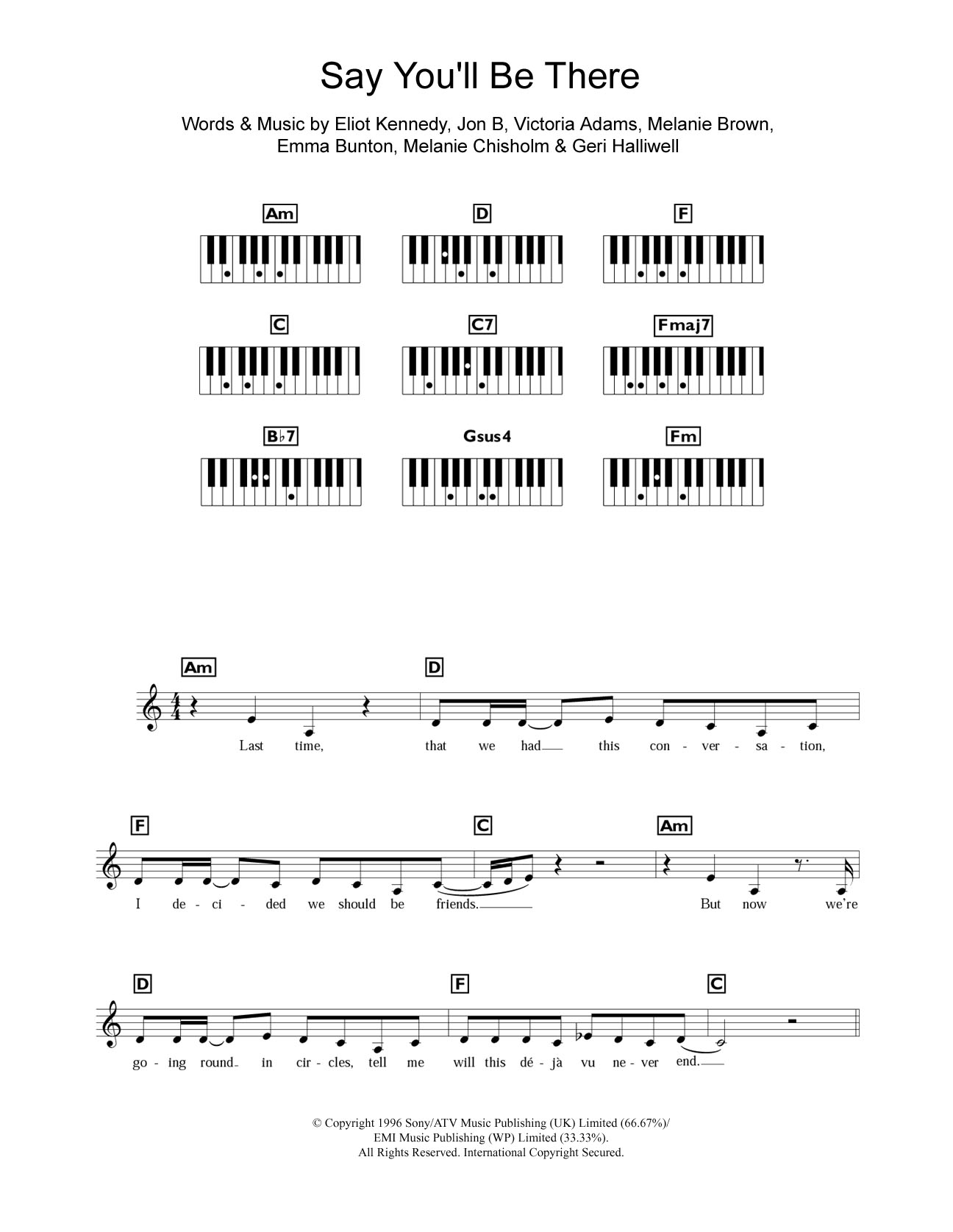 Download Spice Girls Say You'll Be There Sheet Music
