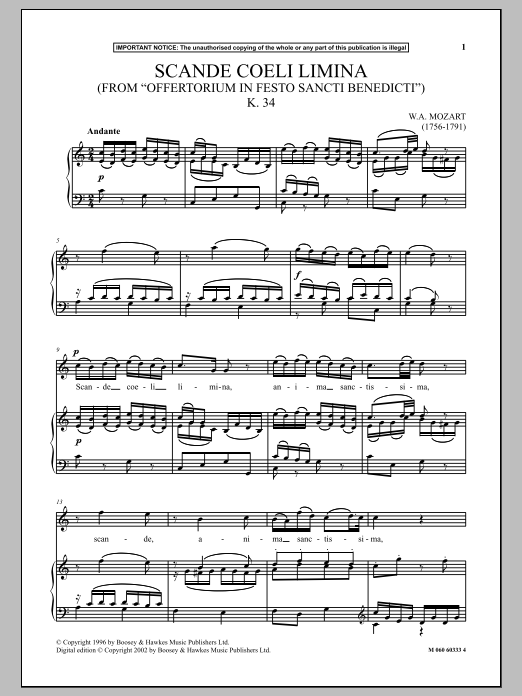 Download Wolfgang Amadeus Mozart Scande Coeli Limina (from Offertorium I Sheet Music