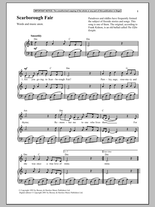 Download Anonymous Scarborough Fair Sheet Music