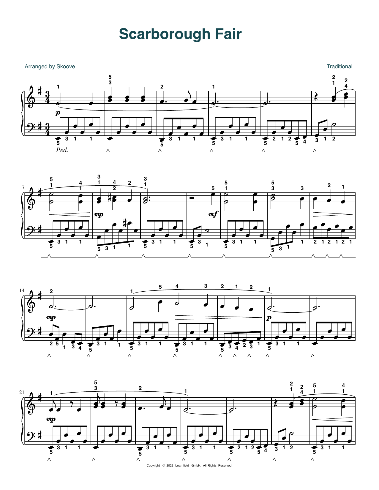 Download Traditional Scarborough Fair (arr. Skoove) Sheet Music