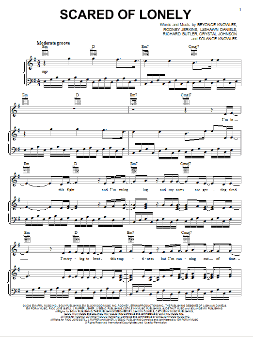 Download Beyoncé Scared Of Lonely Sheet Music