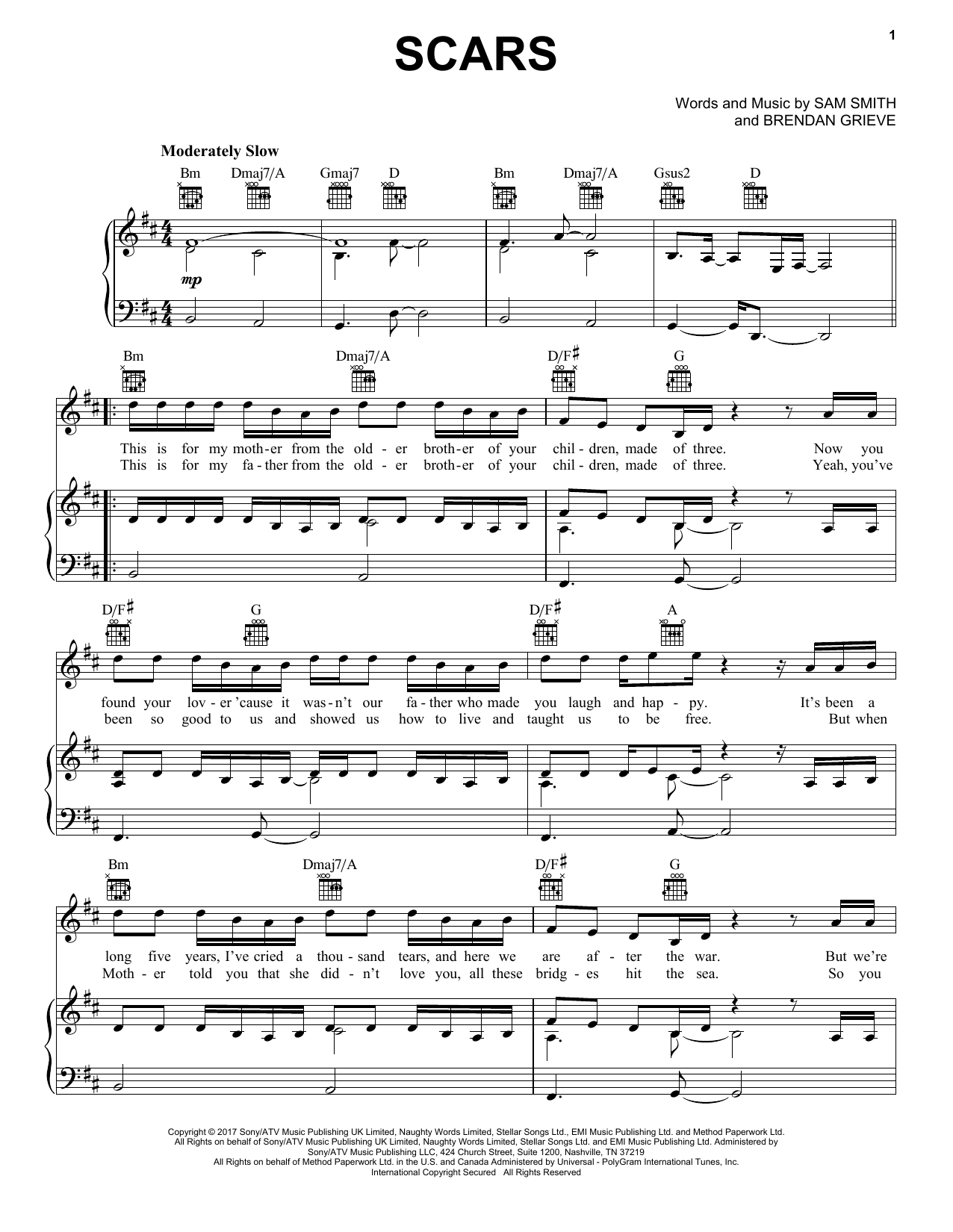 Download Sam Smith Scars Sheet Music