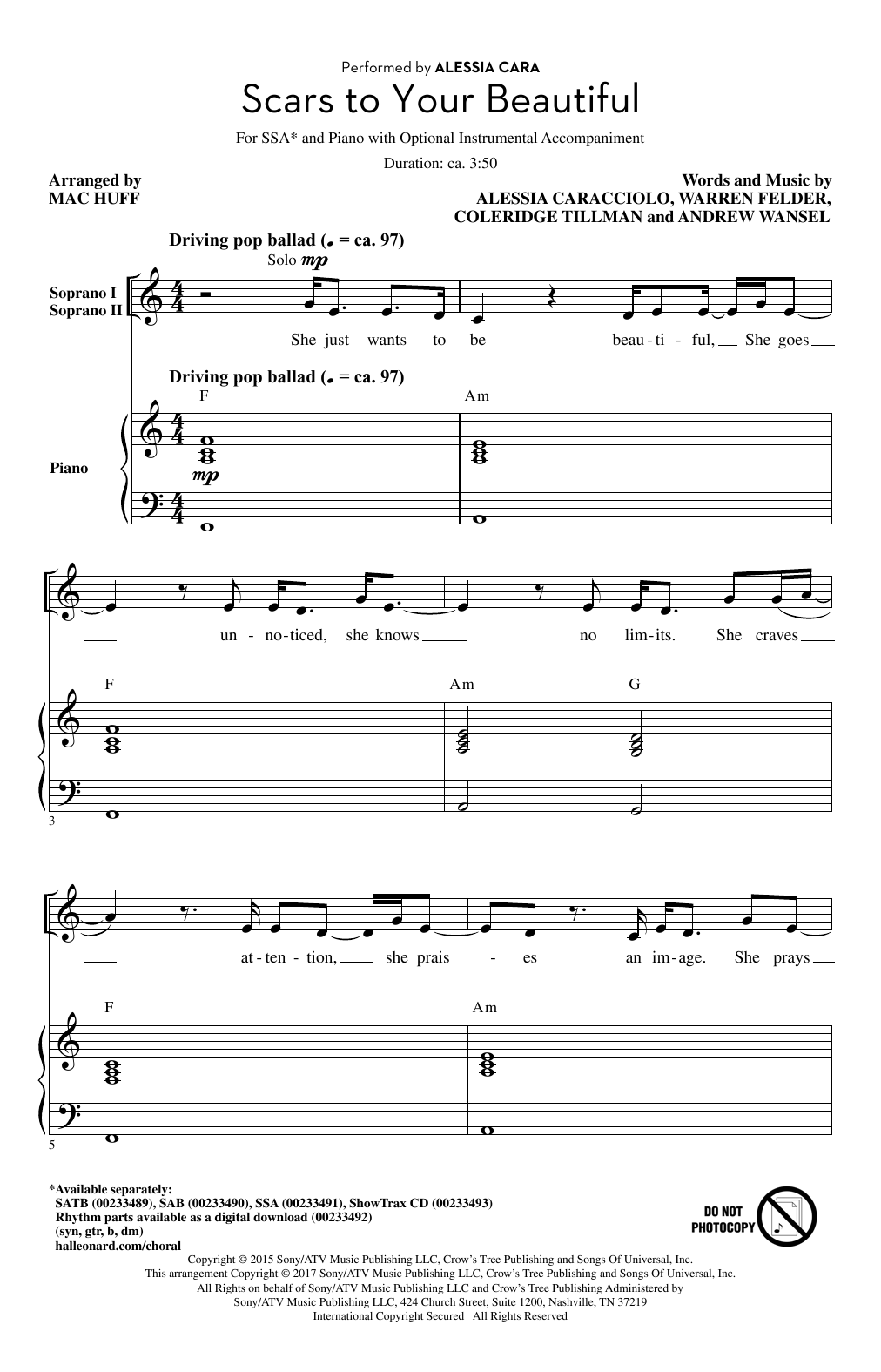 Download Alessia Cara Scars To Your Beautiful (arr. Mac Huff) Sheet Music