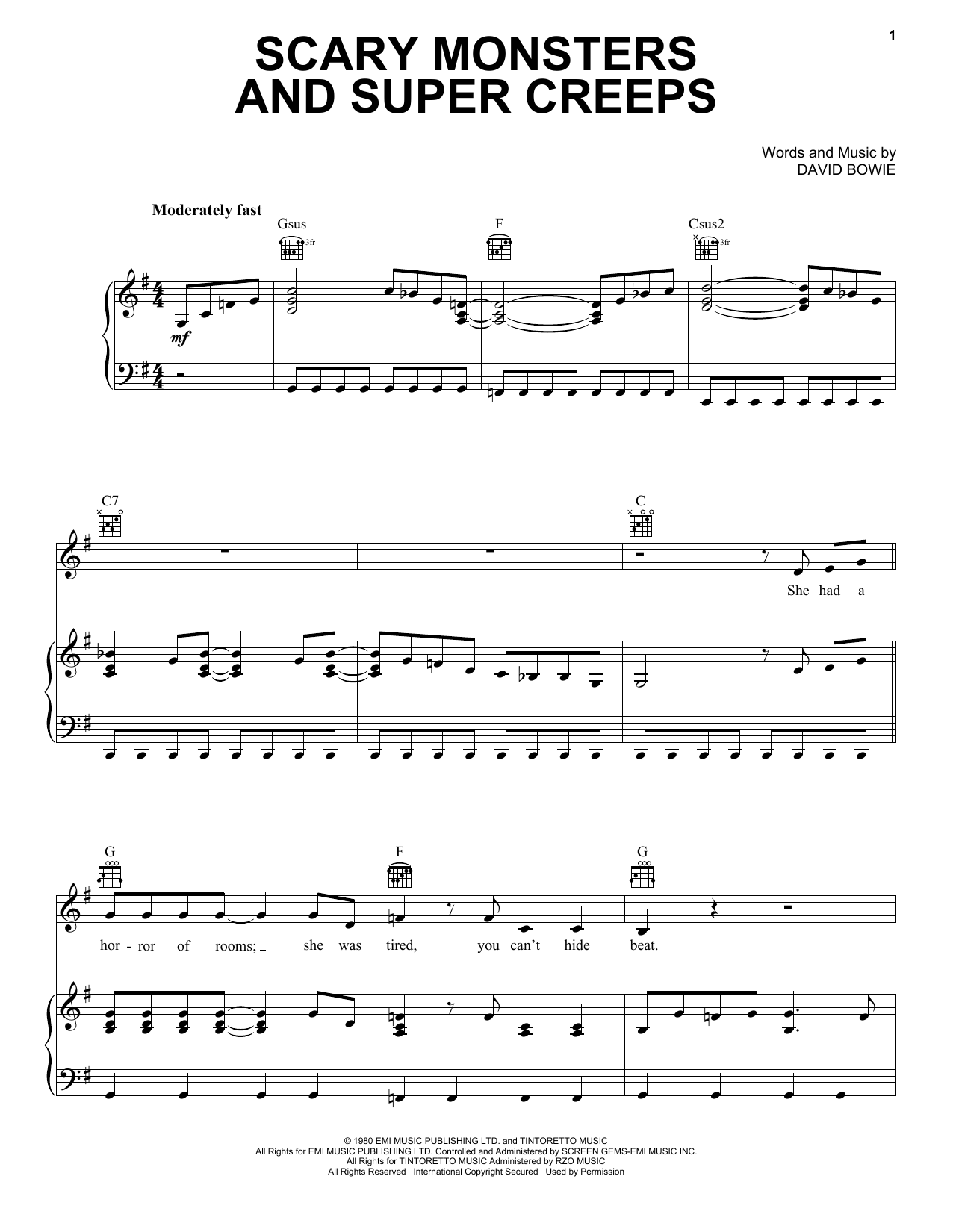 Download David Bowie Scary Monsters And Super Creeps Sheet Music