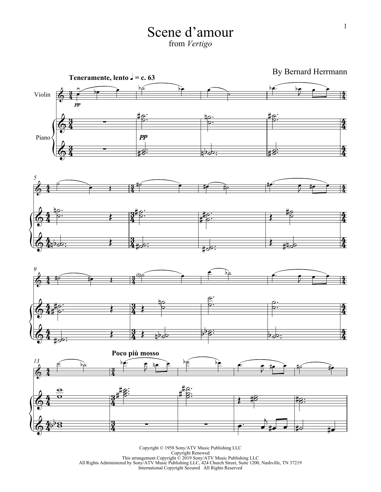 Download Bernard Hermann Scene D'Amour (from Vertigo) Sheet Music