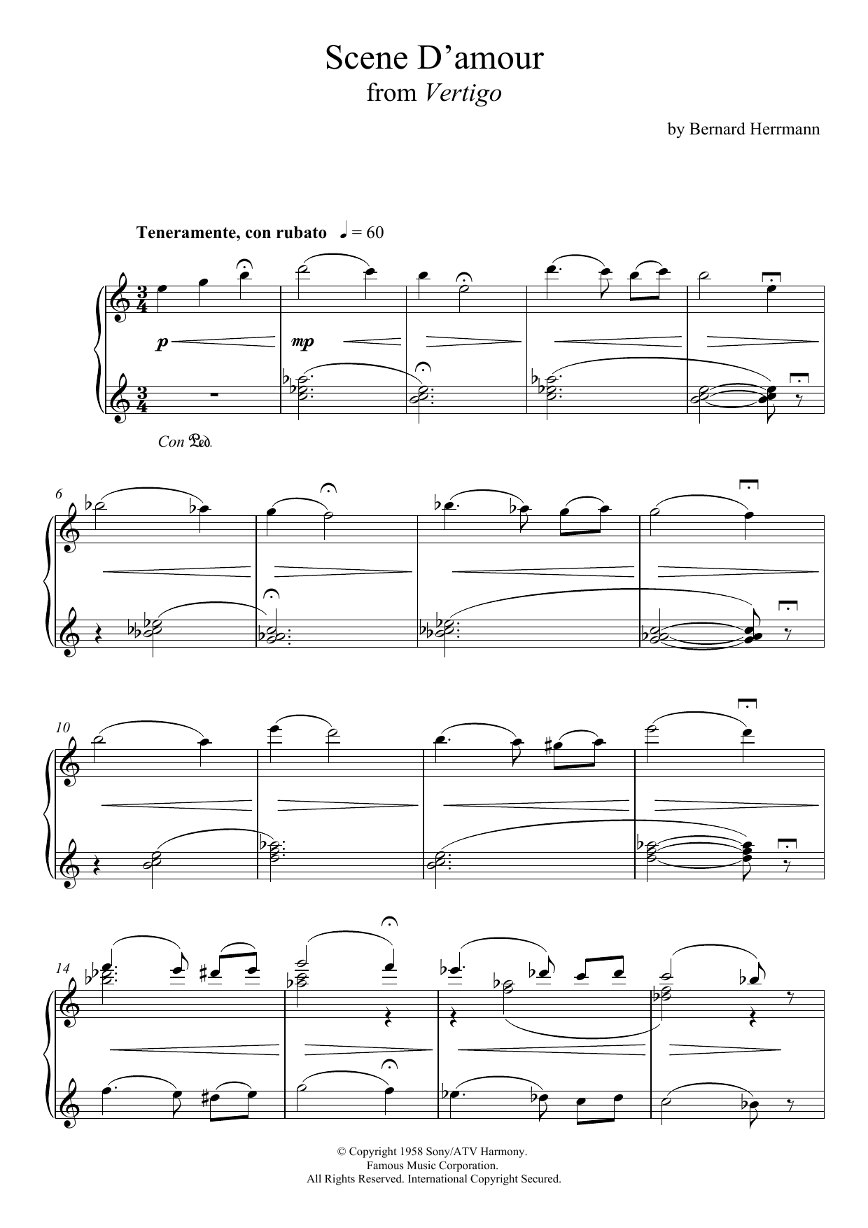 Download Bernard Herrmann Scene D'amour From Vertigo Sheet Music
