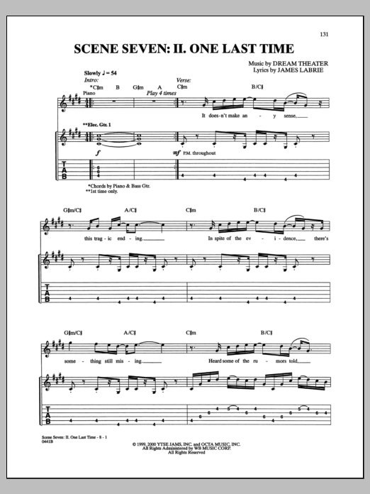 Download Dream Theater Scene Seven: II. One Last Time Sheet Music