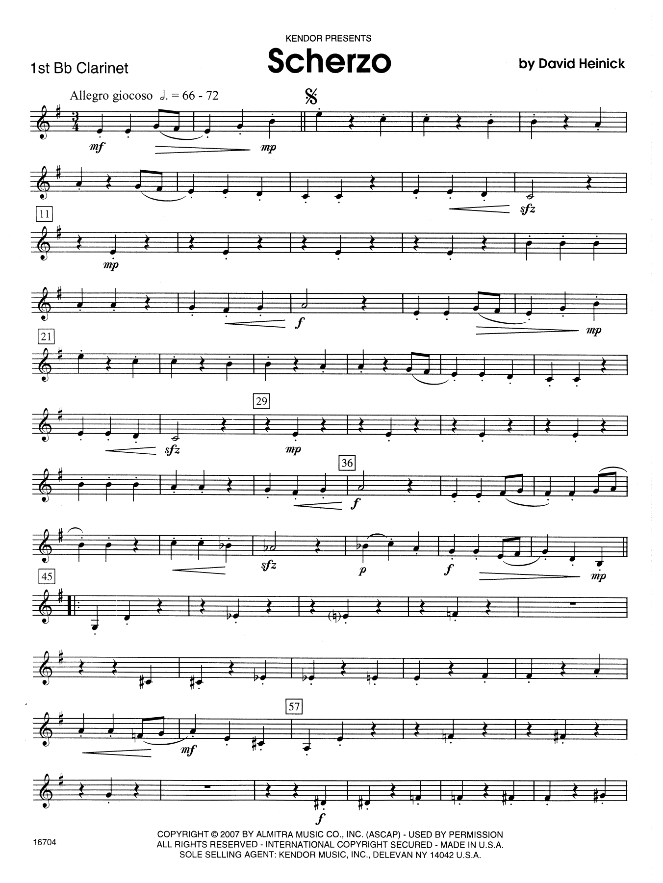 Download David Heinick Scherzo - 1st Bb Clarinet Sheet Music