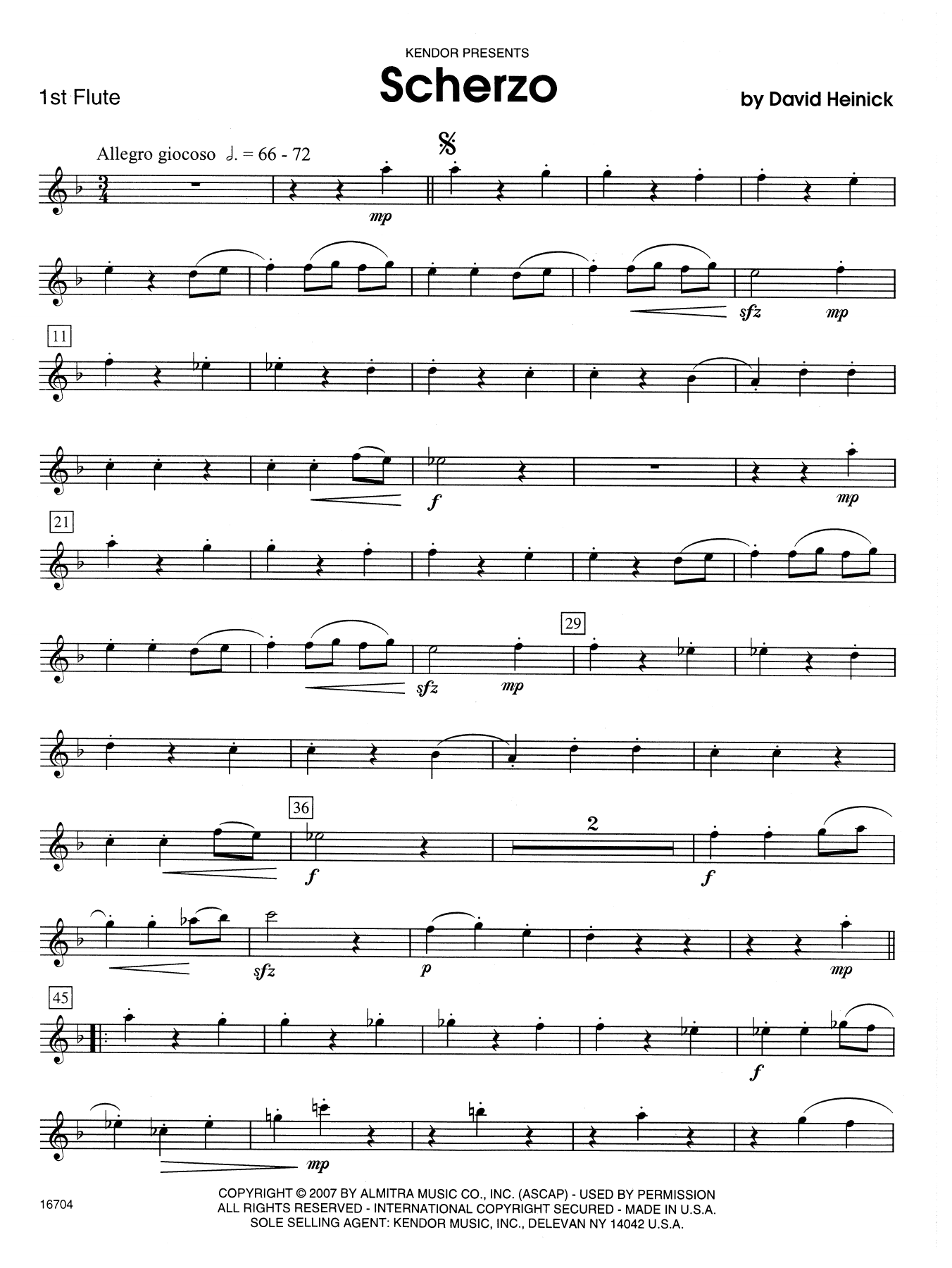 Download David Heinick Scherzo - 1st Flute Sheet Music