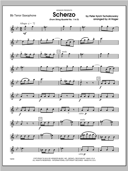Download Hager Scherzo (from String QuartetNo. 1 In D) Sheet Music