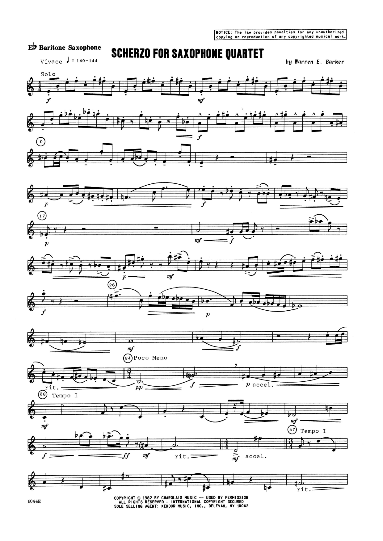 Download Warren Barker Scherzo for Saxophone Quartet - Eb Bari Sheet Music
