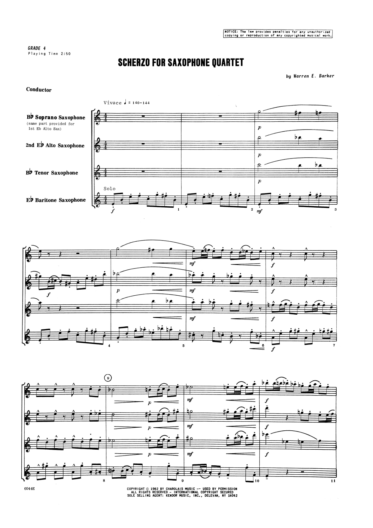 Download Warren Barker Scherzo for Saxophone Quartet - Full Sc Sheet Music