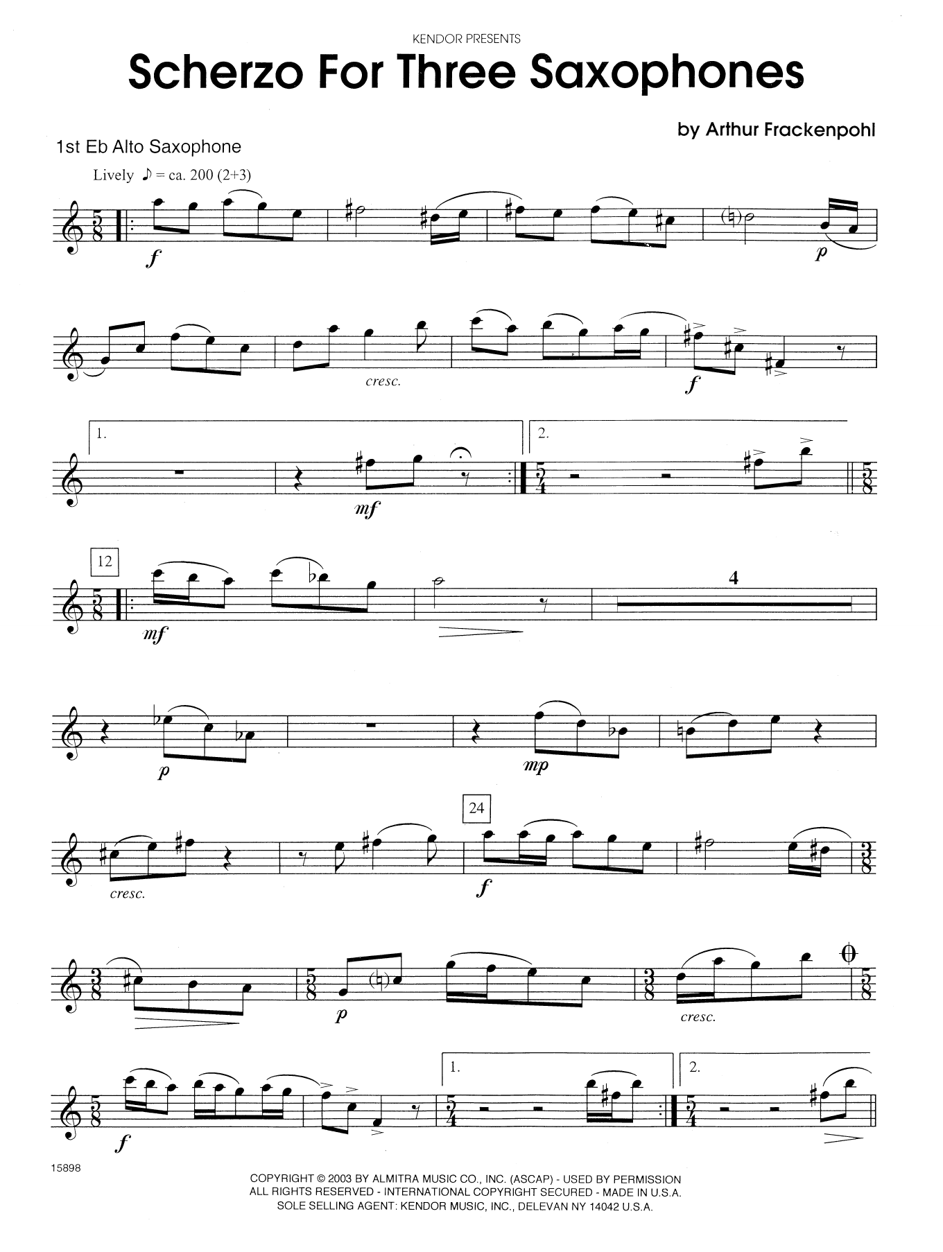 Download Arthur Frackenpohl Scherzo For Three Saxophones - 1st Eb A Sheet Music