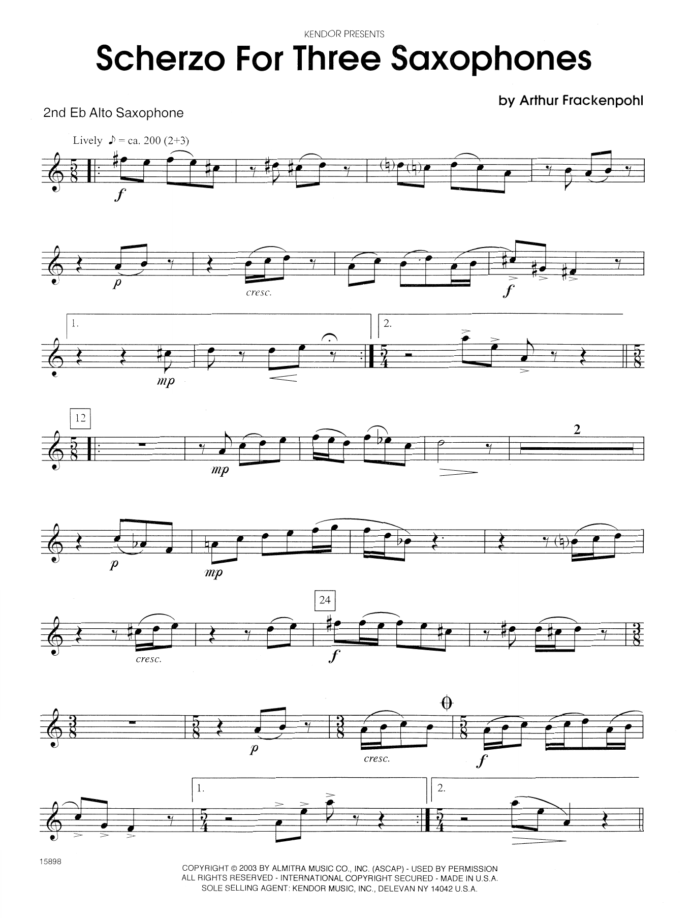 Download Arthur Frackenpohl Scherzo For Three Saxophones - 2nd Eb A Sheet Music