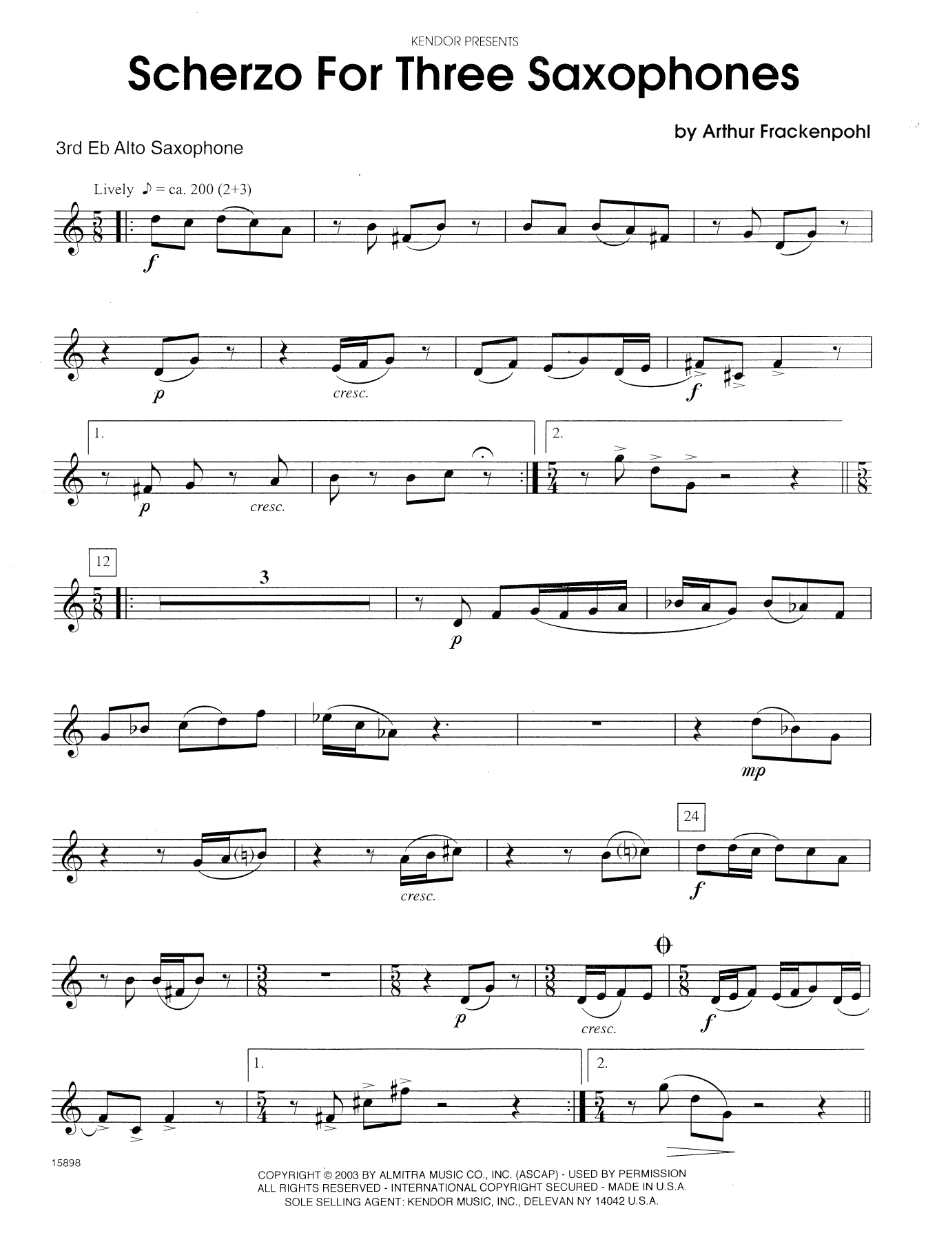 Download Arthur Frackenpohl Scherzo For Three Saxophones - 3rd Eb A Sheet Music