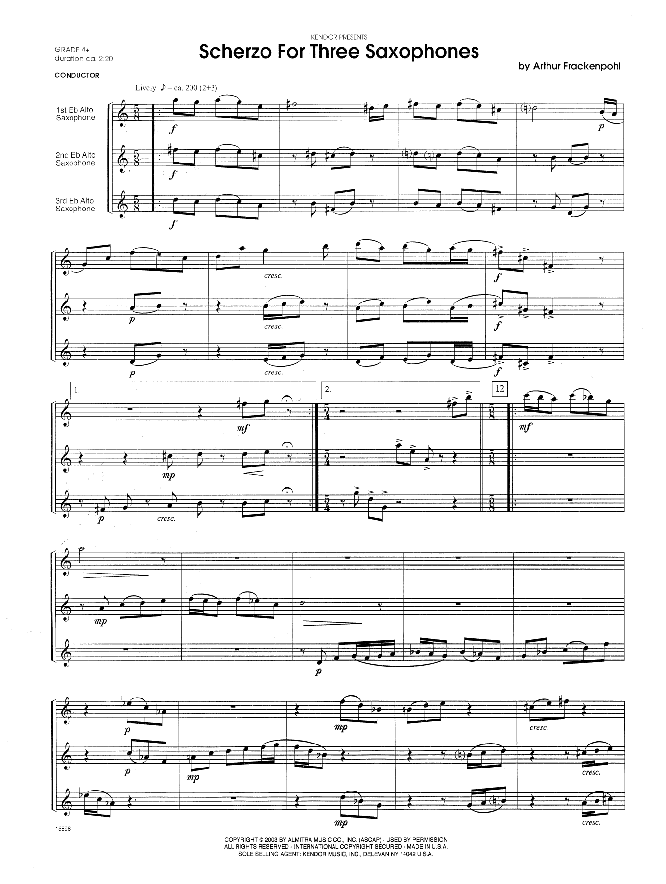 Download Arthur Frackenpohl Scherzo For Three Saxophones - Full Sco Sheet Music
