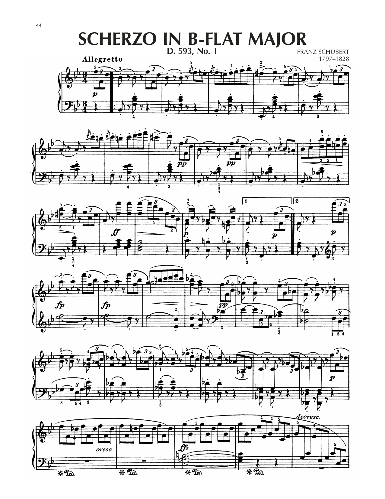 Download Franz Schubert Scherzo In B-Flat Major, D. 593, No. 1 Sheet Music