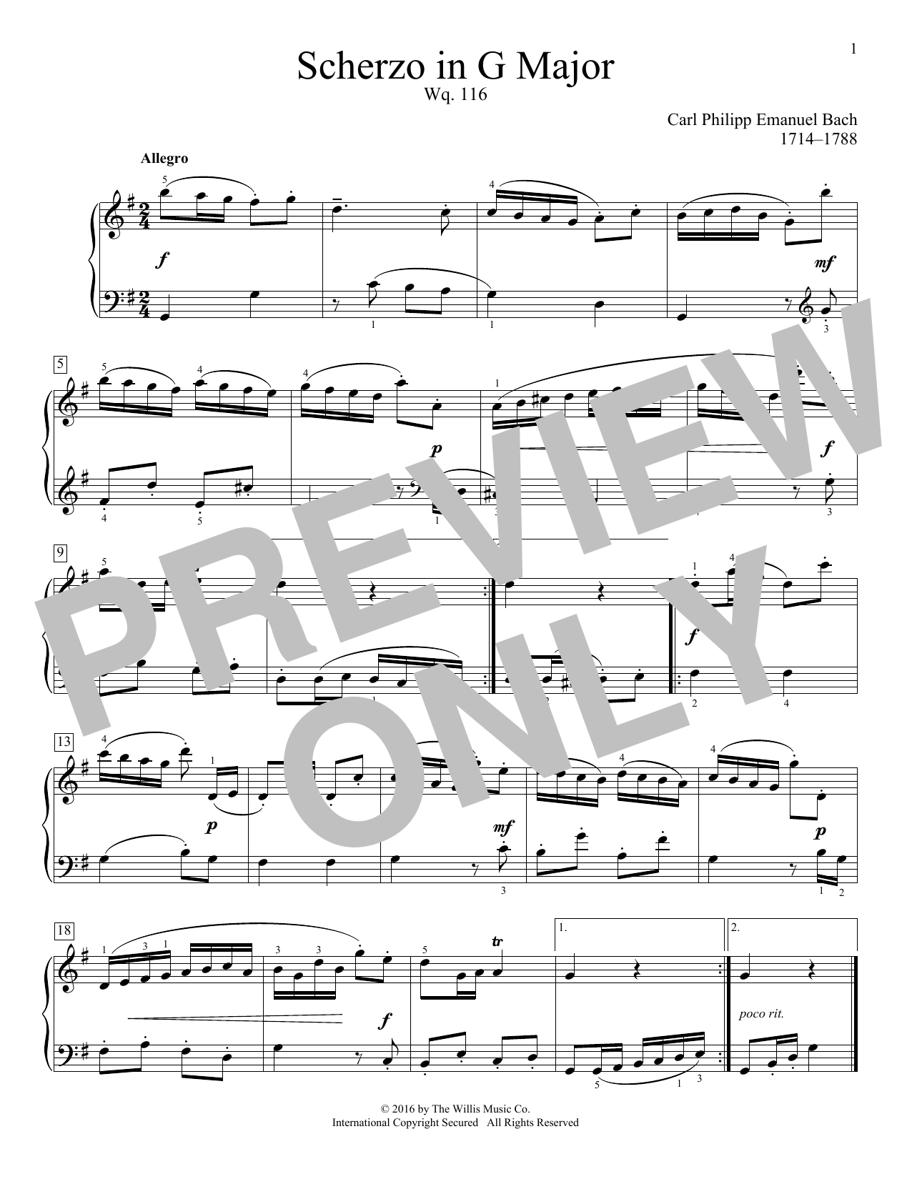Download Carl Philipp Emanuel Bach Scherzo In G Major, Wq. 116 Sheet Music